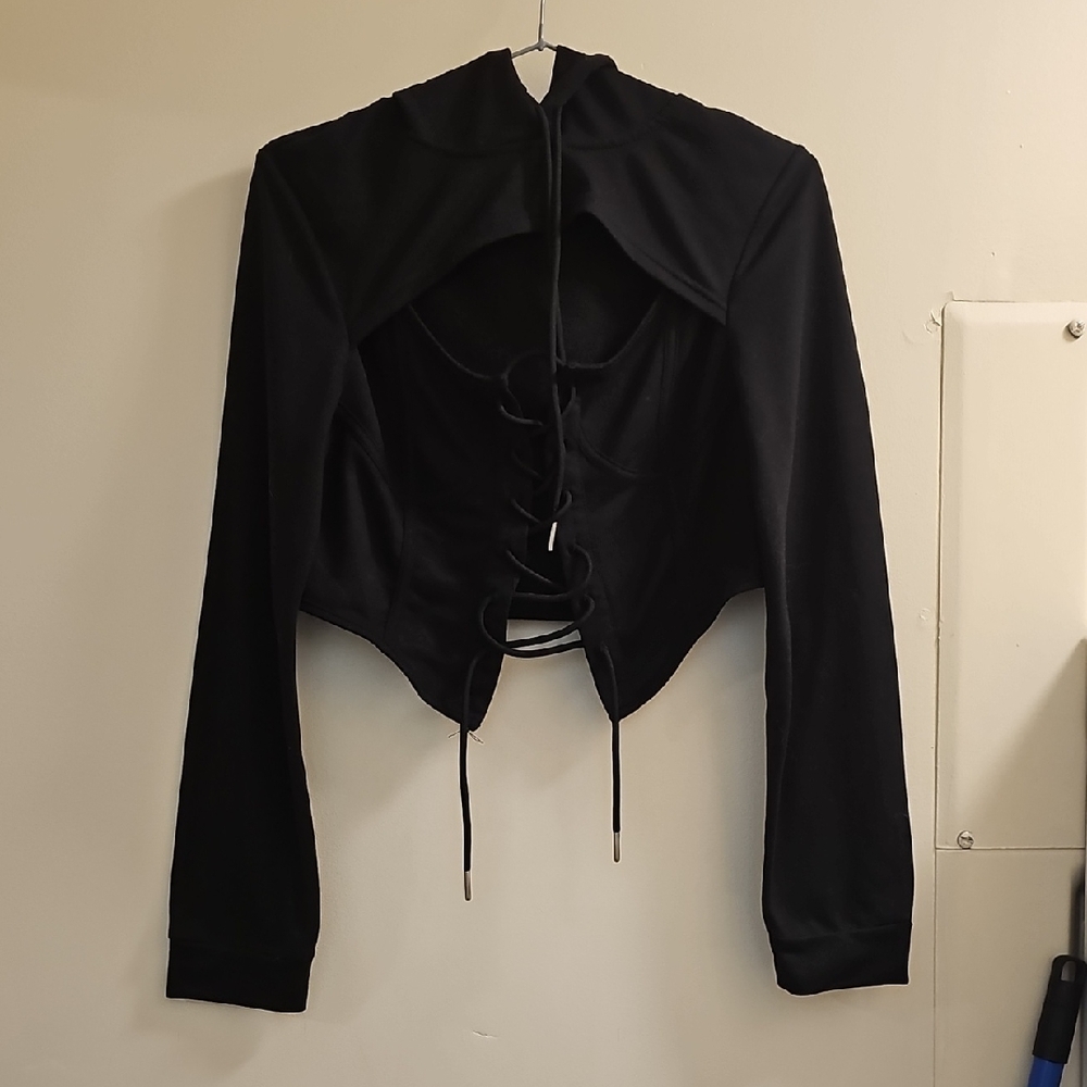 Cider Black Hooded Top with Drawcord